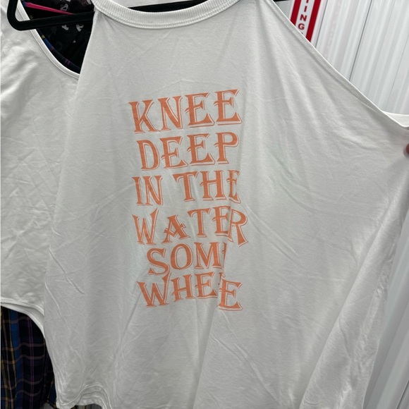 “Knee Deep in the Water Somewhere” High Neck Cotton Halter Top, White | size XXL - Picture 2 of 3